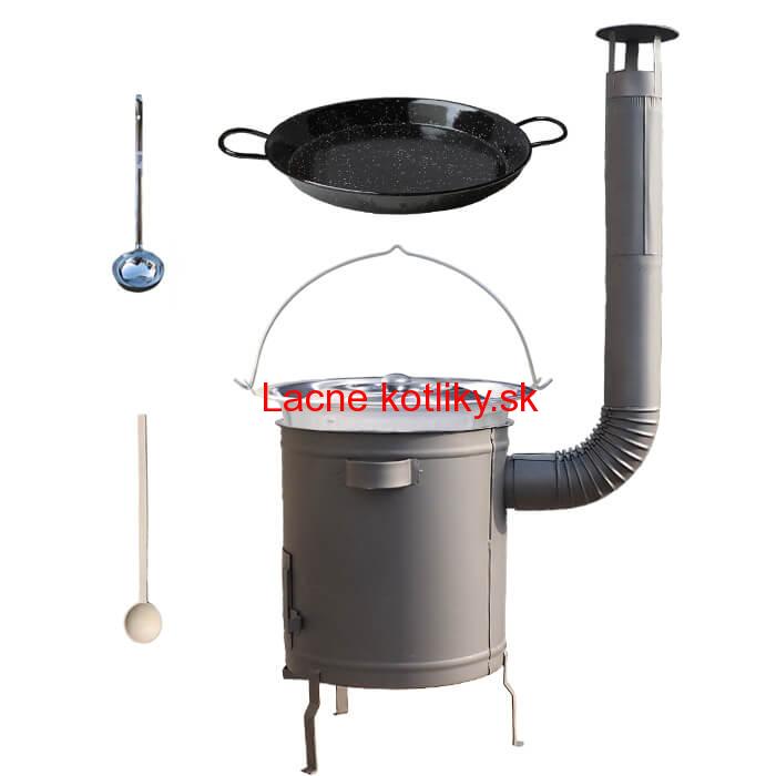 Nerezový kotlík 14 L (0,8 mm) + Paella panvica 38 cm + hrubostenná (1,5 mm) žiaruvzdorná kotlina (1,5 mm) 36 PLUS 600