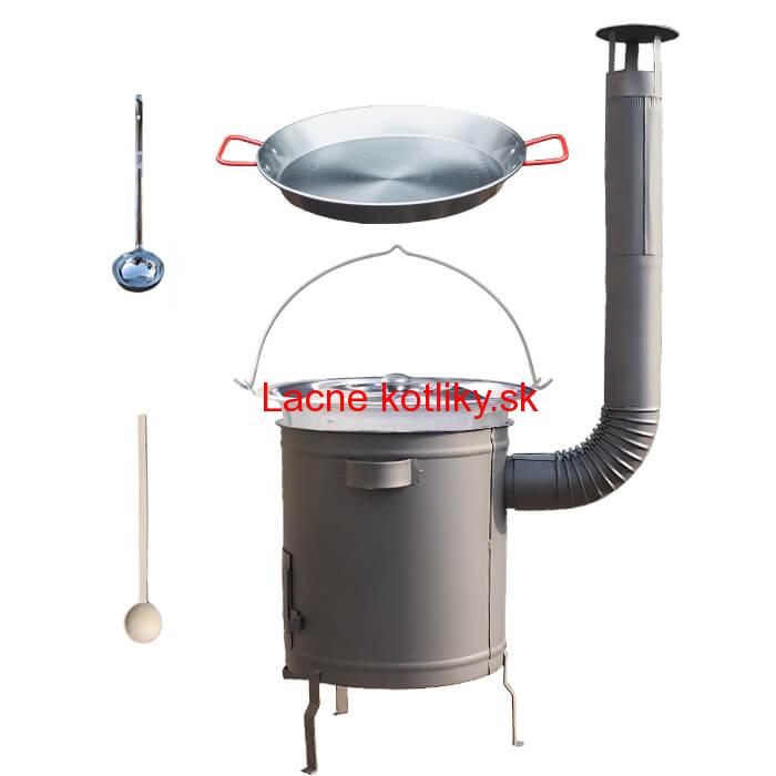 Nerezový kotlík 14 L (0,8 mm) + Paella panvica 38 cm + hrubostenná (1,5 mm) žiaruvzdorná kotlina (1,5 mm) 36 PLUS 600