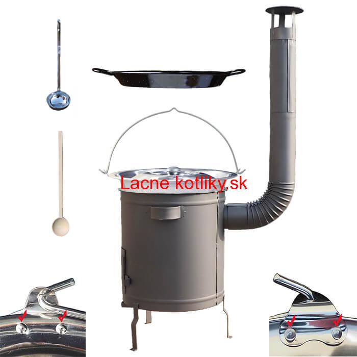 Nerezový kotlík 15 L (0,8 mm) zosilnený s nitmi + Paella panvica 38 cm + hrubostenná (1,5 mm) žiaruvzdorná kotlina 36 PLUS 600