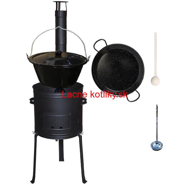 Smaltovaný kotlík 13 L (1,2 mm) + Paella panvica 38 cm + kotlina s vysokými nožičkami 36 cm, žiaruvzdorná farba Plus 700