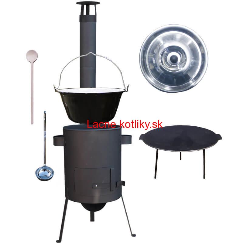 Smaltovaný kotlík 20 L + liatinová panvica 45 cm + žiaruvzdorná kotlina, zosilnený rošt 4 mm 42 cm PLUS 600