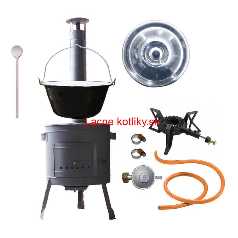 Smaltovaný kotlík (1,2 mm) 30 L + liatinový horák 5,5 kW + nízka kotlina 45 PLUS 600 + nerezová pokrievka INOX