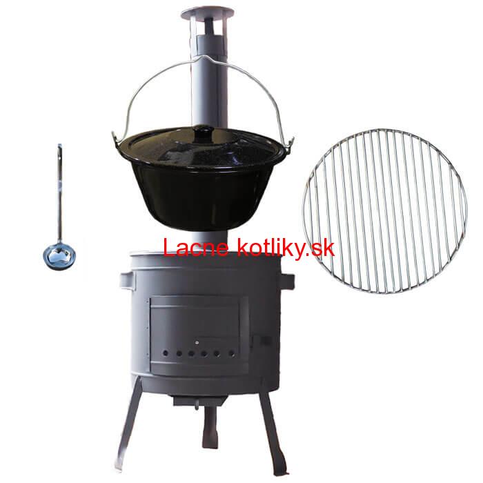 Smaltovaný kotlík 25 L + Nerezový rošt 45 cm + nízka žiaruvzdorná kotlina 42 cm PLUS 600