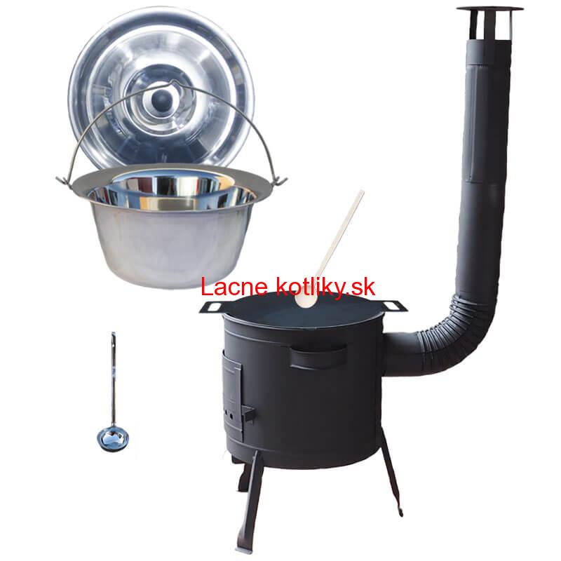 Nerezový kotlík 15 L (1,2 mm) + železná panvica 38 cm UNI + kotlina 36 cm PLUS 600
