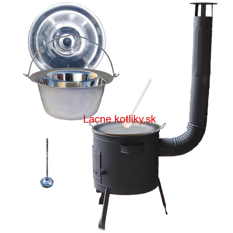 Nerezový kotlík 20 L (1,2 mm) INOX + železná panvica 46 cm WOK + nízka žiaruvzdorná kotlina 42 cm PLUS 600