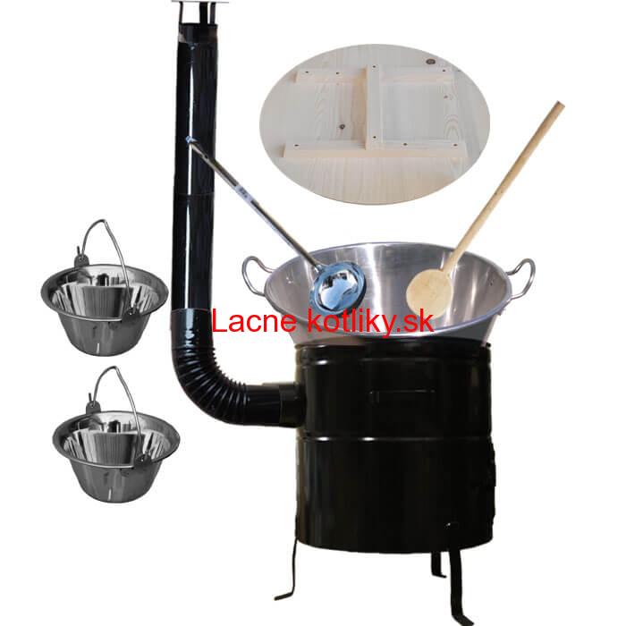 Zabíjačkový nerezový kotol 100 L, kovová kotlina 60 cm, smaltovaná pokrievka + 2 servírovacie antikorové kotlíky