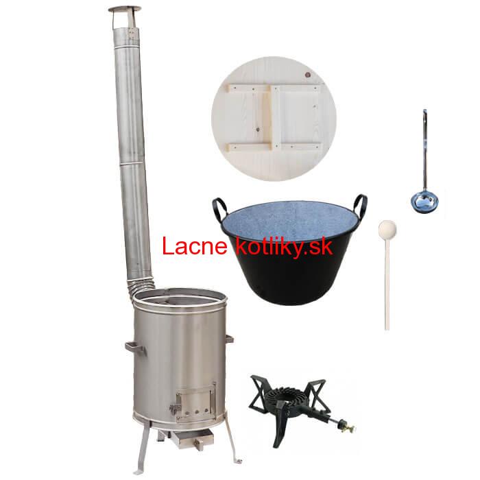 Zabíjačkový smaltovaný kotol 100 L + nerezová kotlina 60 cm + horák 7 kW + vareška a naberačka