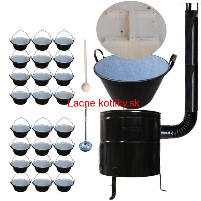Smaltovaný kotol 100 L + servírovacie kotlíky (24 ks) + vareška a naberačka BIG PARTY
