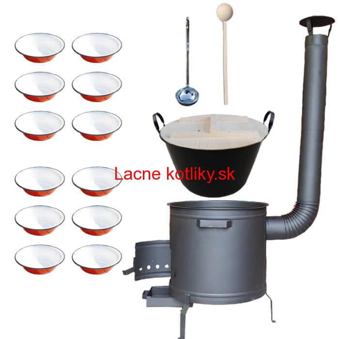 Smaltovaný kotol 100 L + smaltované taniere + vareška a naberačka PLUS 600 PLUS 600