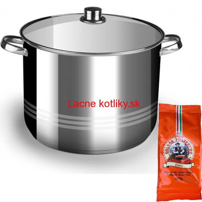 Nerezový hrniec 13 L + sklenená pokrievka + paprikové korenie na guláš - sladké 100 g