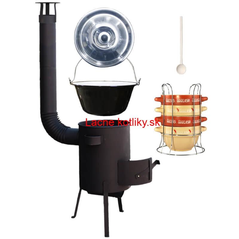 Smaltovaný kotlík 22 L (1,2 mm) + misky na guláš 4 ks + žiaruvzdorná kotlina 42 PLUS 600 4 MM