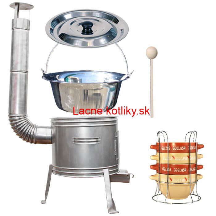 Nerezový kotlík 22 L (0,8 mm) INOX + misky na guláš 4 ks + nerezová kotlina 42 cm TOPLUX