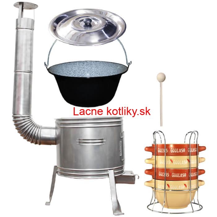 Smaltovaný kotlík 22 L (1,2 mm) + misky na guláš 4 ks + nerezová kotlina 42 cm TOPLUX