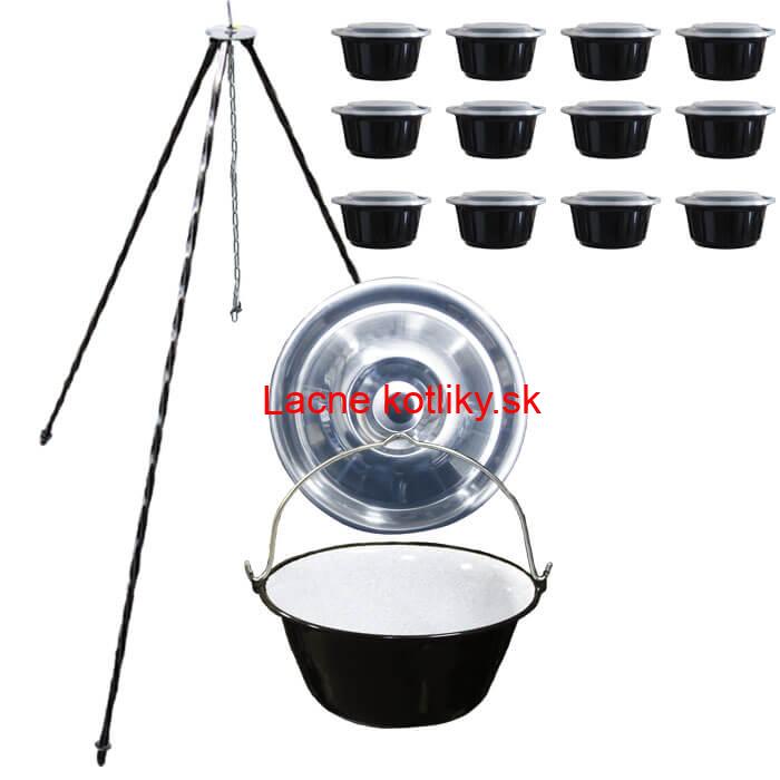 Smaltovaný kotlík 10 L + pokrievka + stojan + misky 12 ks