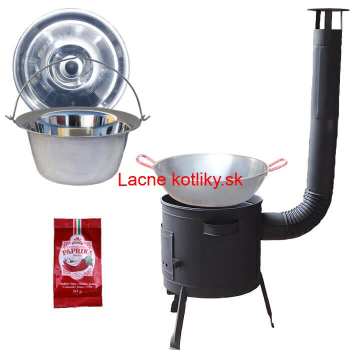 Nerezový kotlík 22 L (0,8 mm) INOX + Panvica PAELLA (WOK) 45 cm + sladká paprika 50 g + nízka kotlina 42 PLUS 600