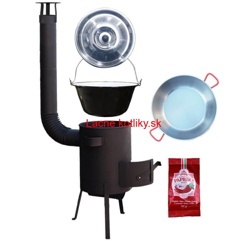 Smaltovaný kotlík 22 L + Panvica PAELLA (WOK) 45 cm + sladká paprika 50 g + žiaruvzdorná kotlina 42 PLUS 600 s roštom na popol 4 mm