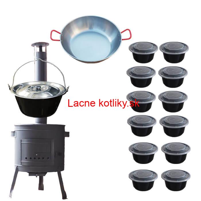Smaltovaný kotlík 22 L + Panvica PAELLA (WOK) 45 cm + misky 12 ks + nízka kotlina 42 PLUS 600