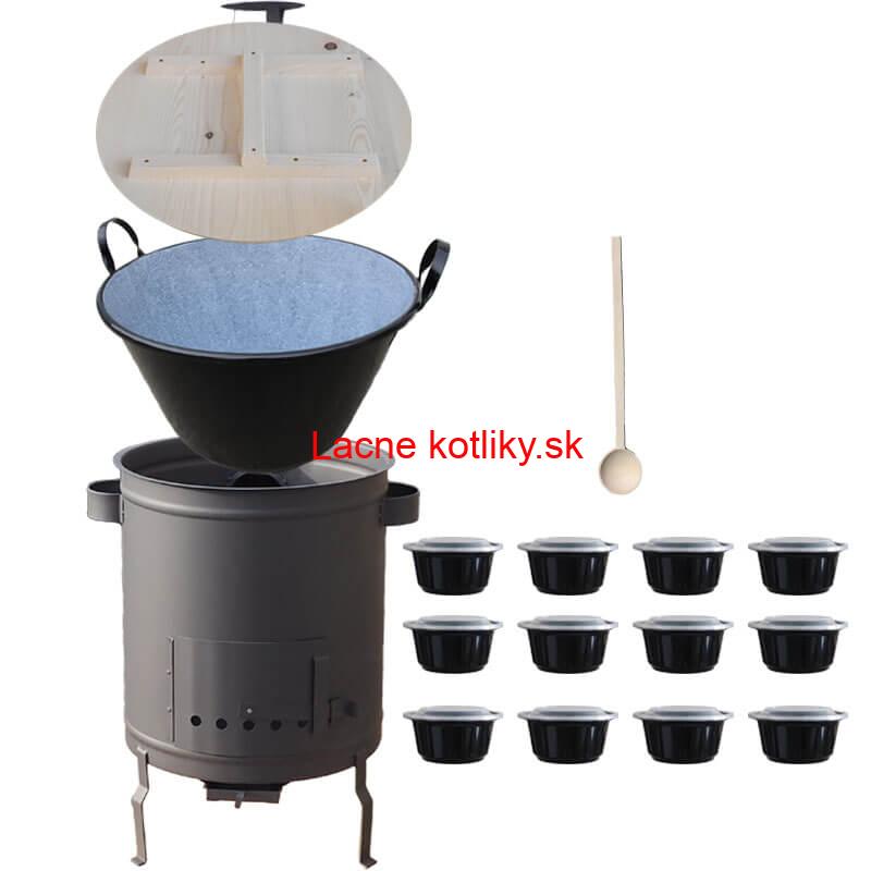 Smaltovaný kotol 100 L + hrubostenná kotlina 60 cm (1,5 mm) STRONG PLUS 600 + misky 12 ks