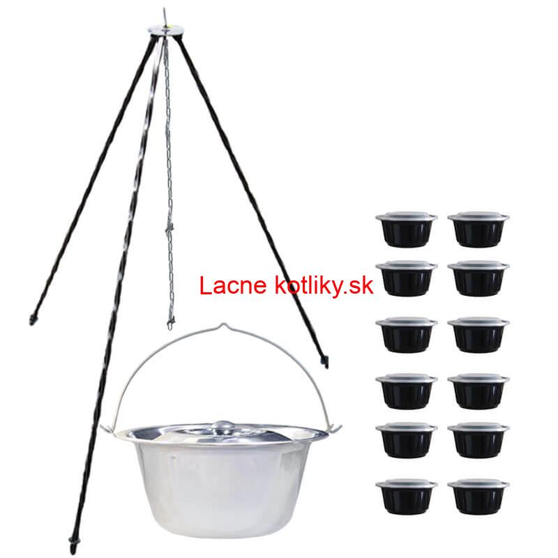 Nerezový kotlík 8 L (0,8 mm) + antikorová pokrievka + stojan + misky 12 ks
