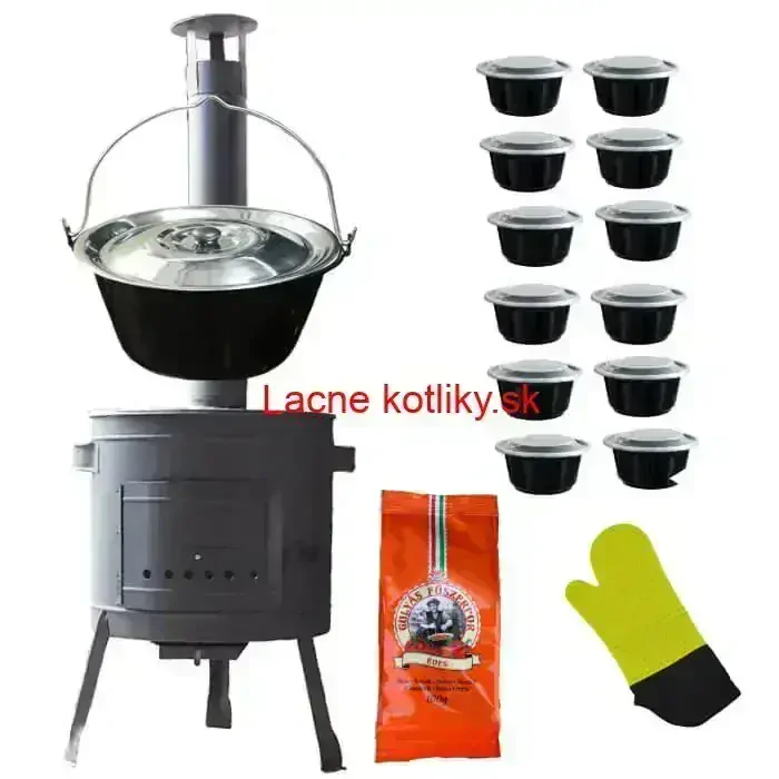 Smaltovaný kotlík 22 L (1,2 mm) + misky 12 ks + nízka žiaruvzdorná kotlina (0,8 mm) 42 PLUS 600