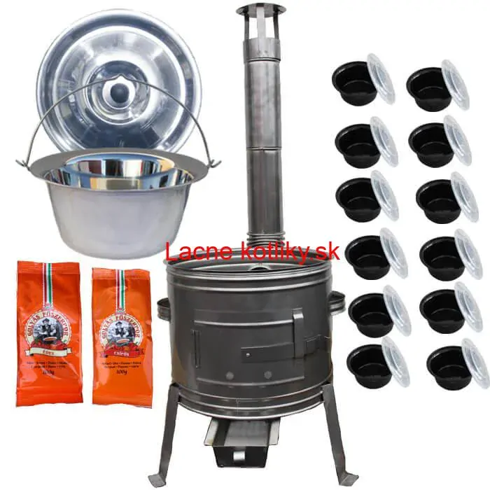 Nerezový kotlík 22 L (0,8 mm) INOX + nerezová kotlina 42 cm TOPLUX + misky 12 ks + 2 x korenie na guláš 100 g