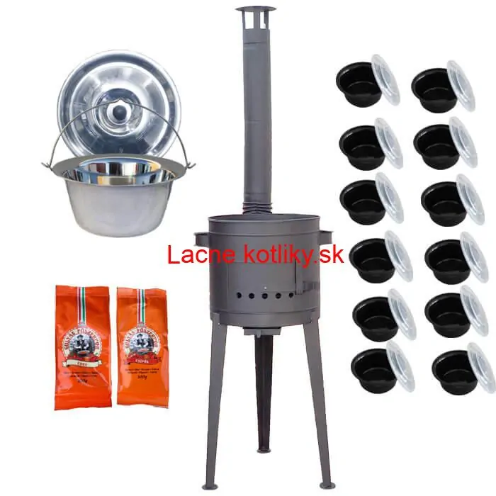 Nerezový kotlík 22 L (0,8 mm) INOX + vysoká žiaruvzdorná  kotlina 42 cm PLUS 600 + misky 12 ks + 2 x korenie na guláš 100 g