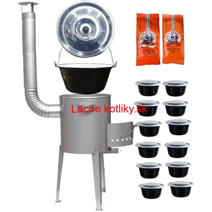 Smaltovaný kotlík 22 L (1,2 mm) + nerezová kotlina 42 cm LUXUS + misky 12 ks + 2 x korenie na guláš 100 g