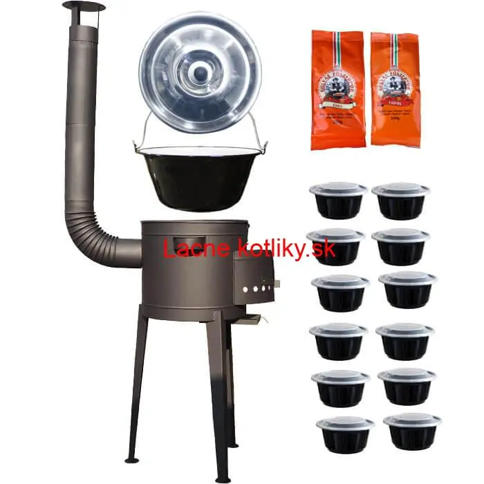 Smaltovaný kotlík 22 L (1,2 mm) + vysoká žiaruvzdorná kotlina (2,0 mm) HODO 42 cm PLUS 600 + misky 12 ks + 2 x korenie na guláš 100 g