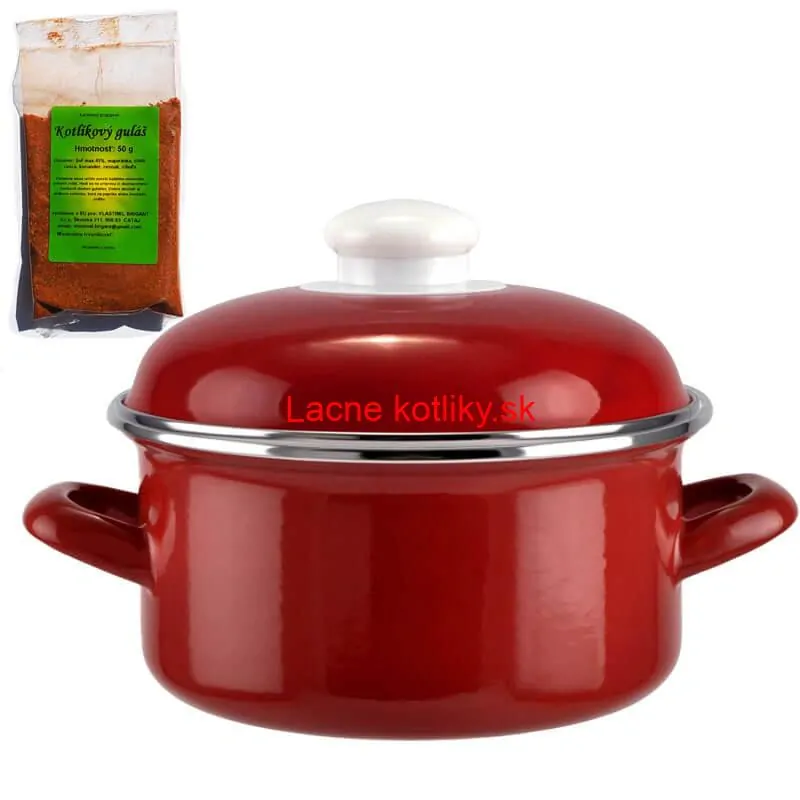 Smaltovaný kastról s pokrievkou 1,5 L červený + pikantná zmes korenia 50 g Kotlíkový guláš