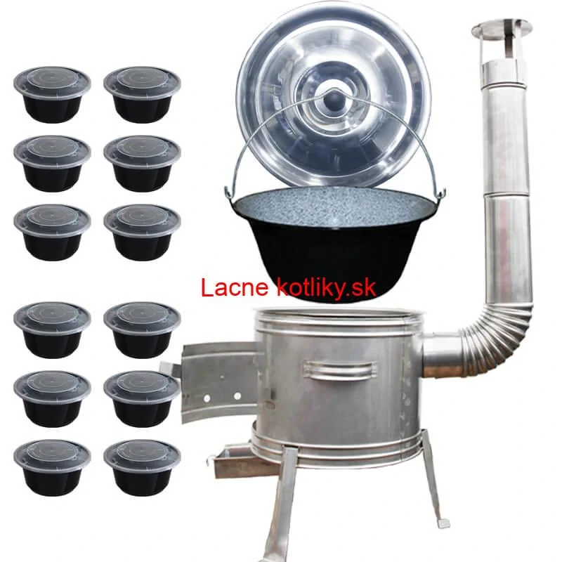 Smaltovaný kotlík 22 L + Nerezová kotlina 42 INOX + misky 12 ks
