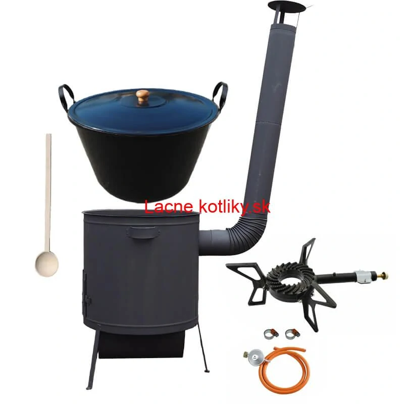 Smaltovaný kotol 70 L na zabíjačku + žiaruvzdorná kotlina 53 PLUS 600 4 MM + horák 7,5 kW + vareška