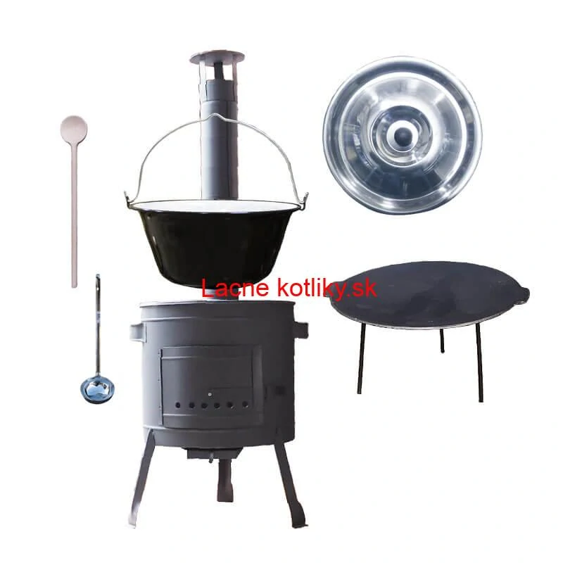 Smaltovaný kotlík 30 L + liatinová panvica 45 cm + nízka žiaruvzdorná kotlina 42 cm PLUS 600