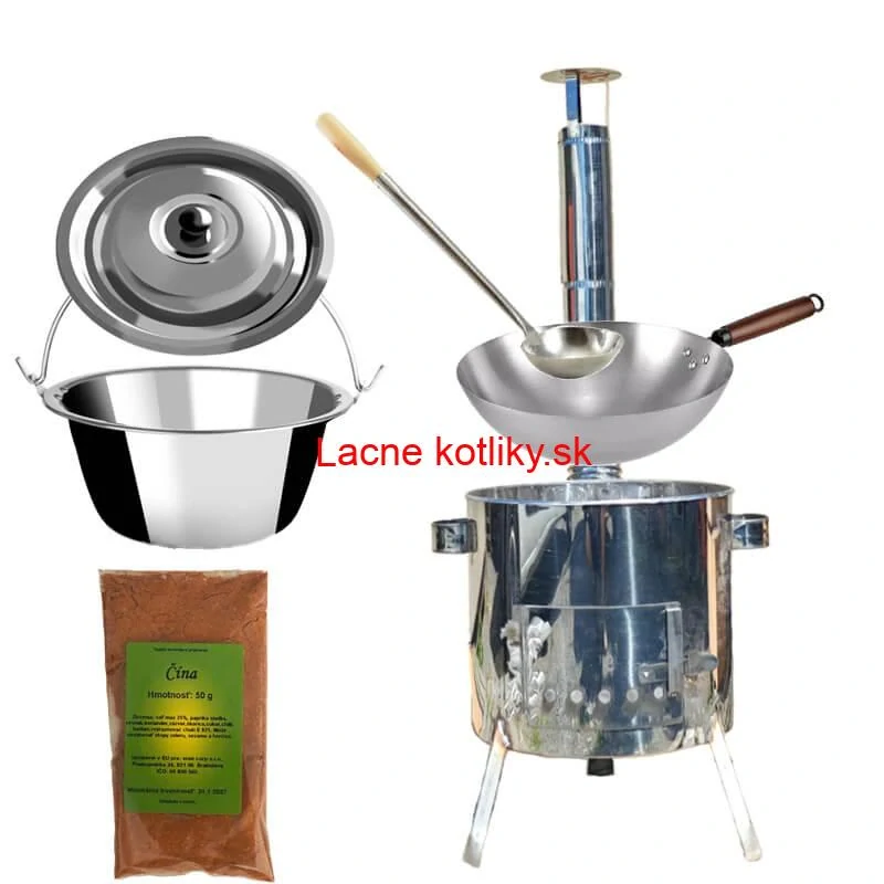 Nerezový kotlík 10 L (0,8 mm) + nerezová kotlina 31 INOX LUSTRO + Wok + korenie 50 g