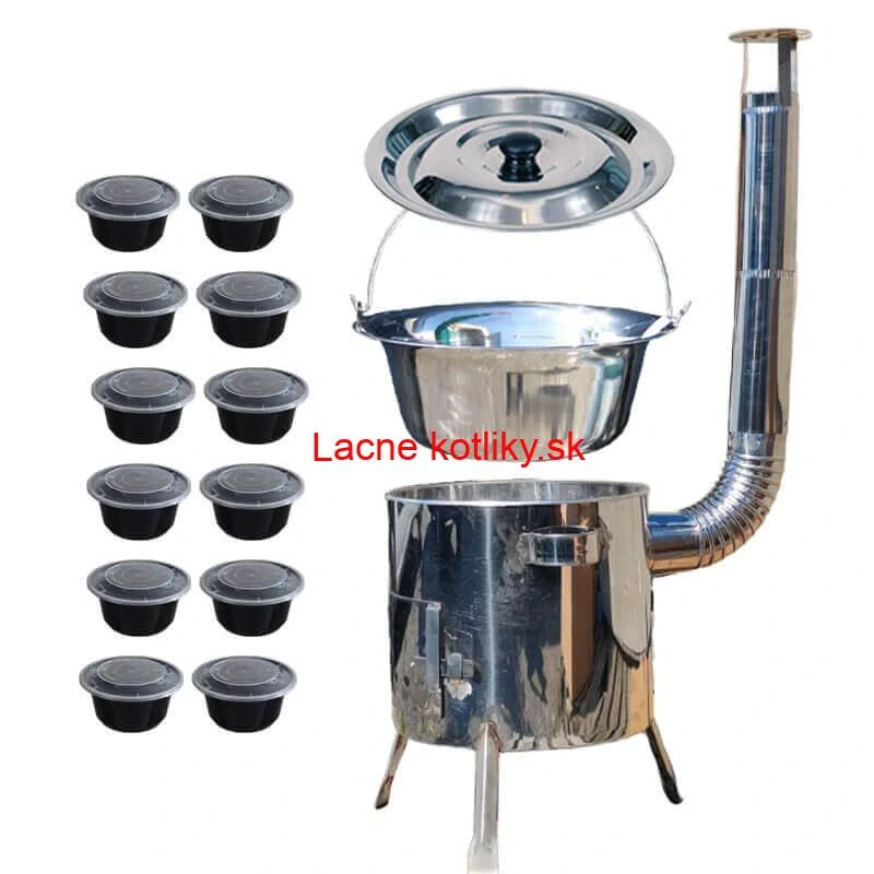 Nerezový kotlík 14 L (0,8 mm) INOX + Nerezová kotlina 36 INOX LUSTRO + misky 12 ks