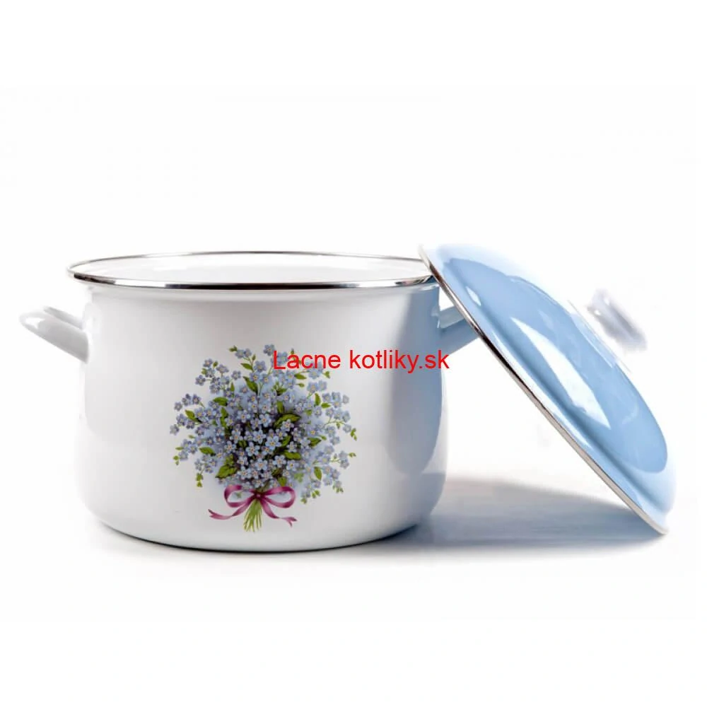 Smaltovaný hrniec s kvetinovým vzorom – Nezábudka 4 l + pokrievka
