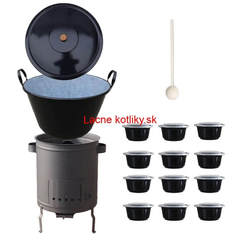 Smaltovaný kotol 60 L + hrubostenná kotlina 53 cm (2 mm) STRONG PLUS 600 + misky 12 ks