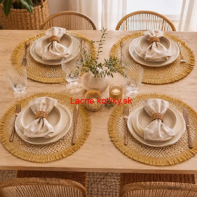 Okrúhle prírodné podložky pod tanier so strapcami 37 cm, 4 ks