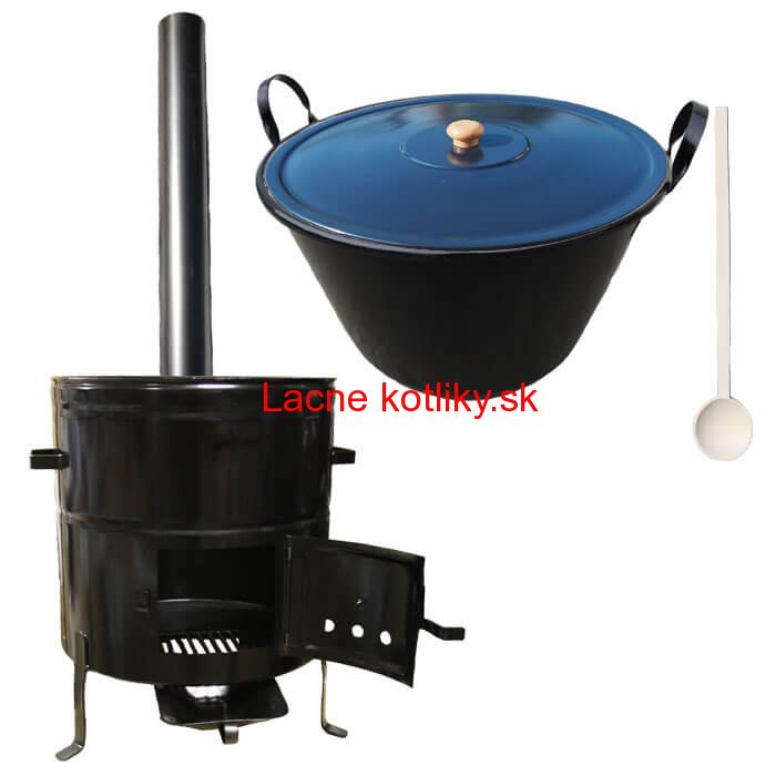Zabíjačkový smaltovaný kotol 70 L + kovová kotlina 56 cm + dymovod