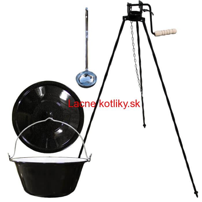 Smaltovaný kotlík 30 L + pokrievka + stojan s kladkou VAR