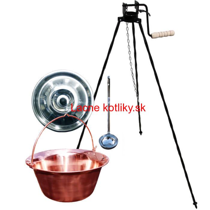 Medený kotlík 10 L (1,2 mm) + pokrievka + stojan s kladkou VAR