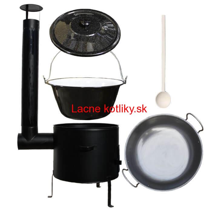 Smaltovaný kotlík 30 L (1,2 mm) + železná grilovacia panica s uškami GRILL PARTY