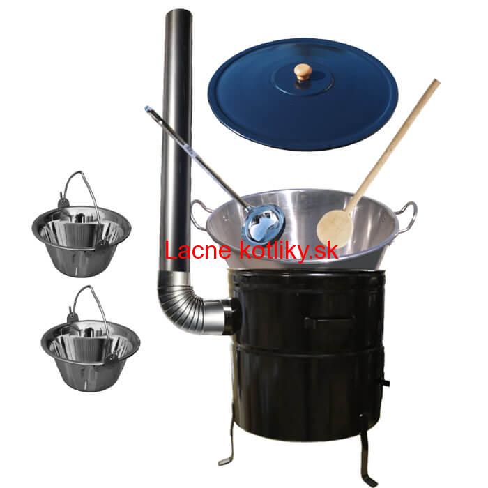 Zabíjačkový nerezový kotol 80 L, kovová kotlina 58 cm, smaltovaná pokrievka + 2 servírovacie antikorové kotlíky zdarma