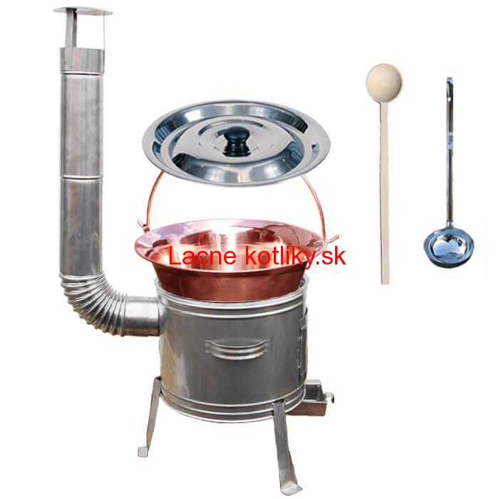 Medený kotlík 30 L (1,2 mm) + nerezová kotlina 45 cm + vareška a naberačka TOPLUX