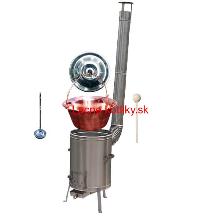 Medený kotlík 10 L (1,2 mm) + nerezová kotlina 36 cm + vareška a naberačka LUX