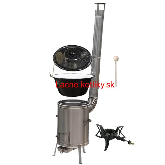 Smaltovaný kotlík 13 L (1,2 mm) + nerezová kotlina 36 cm + liatinový horák 7 kW, vareška LUX