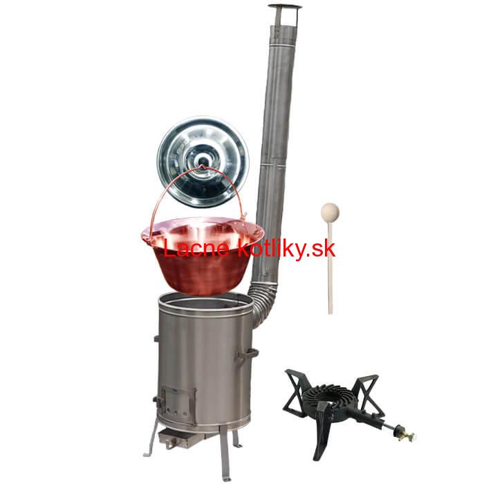 Medený kotlík 14 L (1,2 mm) + nerezová kotlina 36 cm + liatinový horák 7 kW, vareška LUX