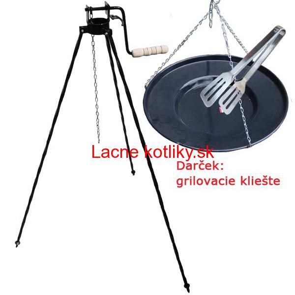 Grilovacia panvica s retiazkou 56 cm + stojan s kladkou 1,25 m VAR a kliešte na grilovanie