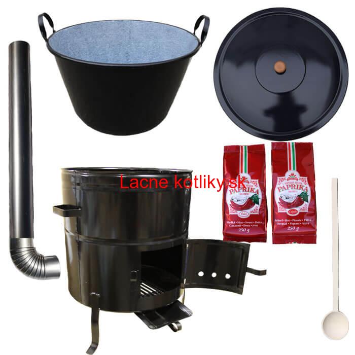 Smaltovaný kotlík na guláš 50 L (1,2 mm) s uškami + kovová kotlina 50 cm a maďarská paprika MAX PARTY