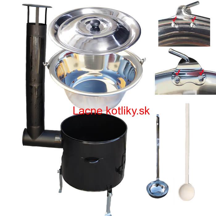 Antikorový kotlík 15 L (0,8 mm) zosilnený s nitmi + smaltovaná kotlina 36 cm + vareška a naberačka Easy party