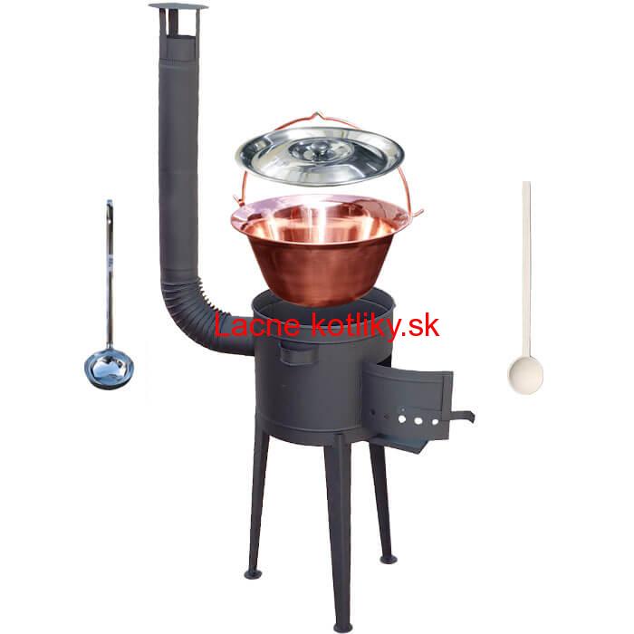 Medený kotlík 20 L (1,2 mm) + vysoká žiaruvzdorná kotlina (1,5 mm) HODO 42 cm PLUS 600 + vareška + naberačka